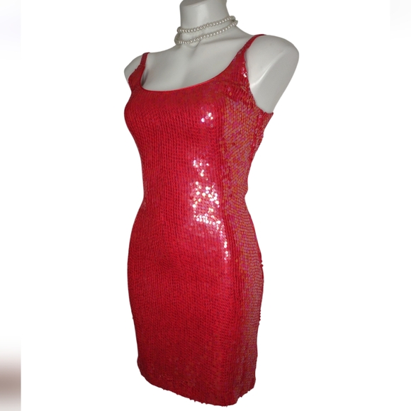 ❤️Sold❤️Vintage Jeanette Kastenberg St Martin Sequin Red Cocktail Party Dress - Picture 5 of 16